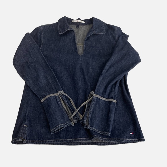 Vintage Tommy Hilfiger Denim Tunic Top Y2K Blue Bell Sleeves Size Medium Rare - Picture 2 of 10